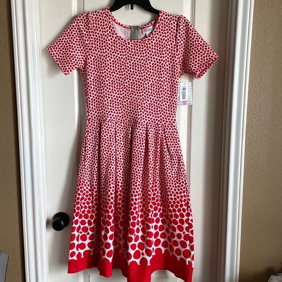 LuLaRoe, Dresses, Lularoe Amelia Dress Red Ombre Dipped Polka Dots Medium